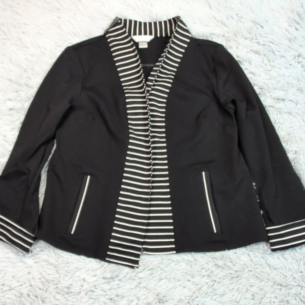 Christopher & Banks Jacket Womens M Black Open Front Blazer Comfort Pockets
